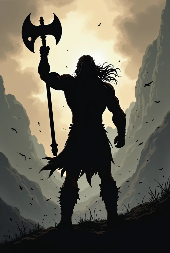 A man (1boy) alone, seen (((front view))). He is an epic and heroic barbarian, a ((tanned)) (muscle male) (bodybuilder), (hairy:1.7), long hair blowing in the wind; he has a realistic face, realistic eyes, (detailed facial features). He is wearing a fur ((loin cloth)), and is carrying a wooden spear, emerging from a dark cave entrance. It is dark, the only source of light is a campfire out of view to the right. Highly detailed fantasy art, dramatic volumetric light, artstation, beautiful modern fantasy illustration, by Terese Nielsen. <lora:epiNoiseoffset_v2:0.2>
