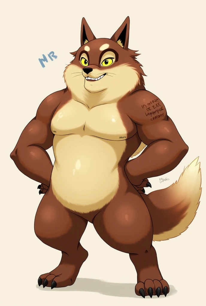 (masterpiece, 4K, ultra detailed), a bear furry, masculine, orange fur, beige belly, short hair, forest, black bowtie, sexy, naked, cartoony, athlete, slim, smooth lining, anime, blue anime eyes, penis