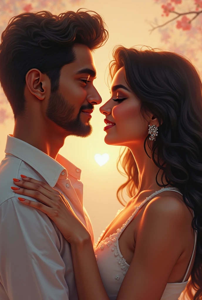 couple bald man with thin beard and woman with black hair kissing Disney Pixar style, high qualiy, best qualityer