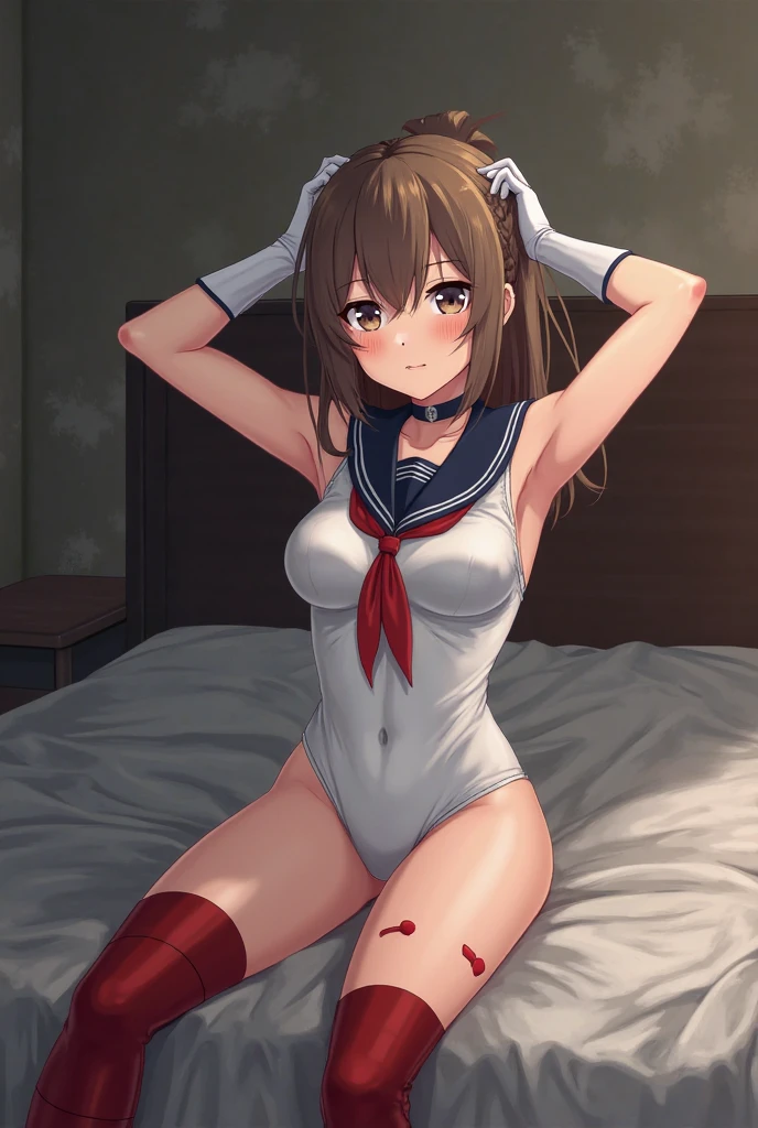Highest quality, (masterpiece:1.2), Very detailed,
One girl, alone,
View your viewers, smile, Medium chest,
Brown eyes, Brown Hair, short hair, naked、((Thigh-high socks))、On the bed、((Sailor Warriors))、((Long gloves))、leotard