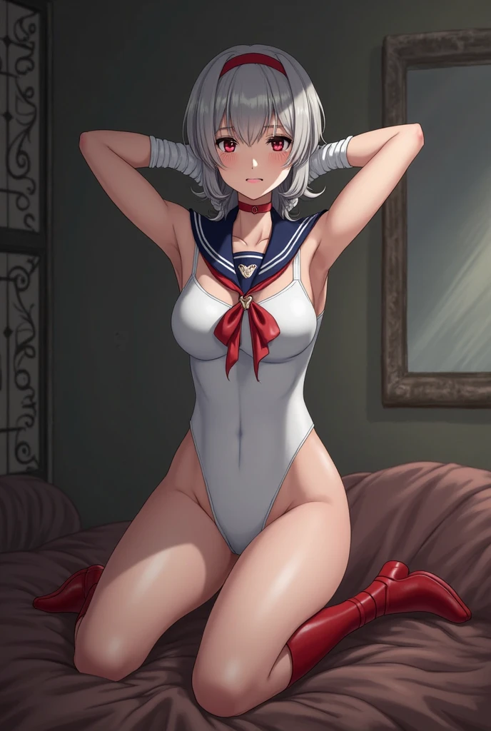 (Super detailed、Ultra-high resolution、8K masterpiece、Vibrant colors)、((Flat Color))、summer、coastal、 A masochistic woman in bondage、(bottomless)、(Soryu Asuka Langley)、((Turn around、Angle from behind))、Random Sexy Poses、Big Breasts、 (Red Animal Collar、Lewd swimsuit)、(fun、smile)、(ヘンタイロープBondage、Bondage)、(((suspension:1.8)))、Binding:1.2、Chest rope、Leg rope、 (Twin tails、Vermilion, blue, silver, golden hair、hair ornaments、Beautiful blue eyes、Red lipstick、Earrings)