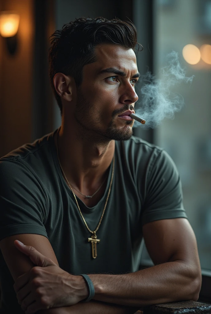 A skinny shirtless guy with long hair who is smoking a joint