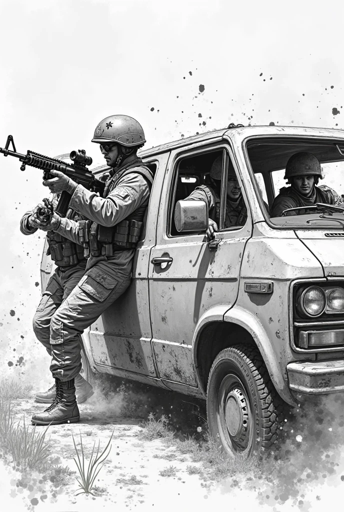 Saudi Arabian special forces, urban war, gunfire and smoke, excellent picture quality, deep and meticulous, high resolution, vivid natural details, extreme depiction, urban detail depiction, 2 men, Arab police car, lighting is just right, depth of field, full body, running action, gun, goggles, 8K