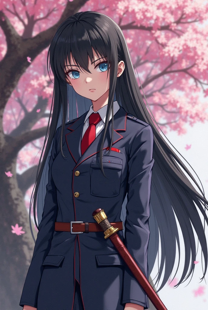 ((masterpiece:1.2, best quality)), best quality, high resolution, distinct image, solo, adventure fantasy, a young girl in woods, scrapes, wounds on face, bleeding, knife in hand, school uniformed, middle build, black hair with golden light, side fringe, long high ponytail, light-brown eyes with rings of sunlight, highly detailed, walking in woods, carefully, long eyeslashes, short skirt, red tie, grey shirt, detailed eyes, detailed uniform, detailed background, complexed light and shadow, leaves, trees