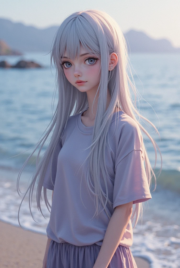 cute girl, masterpiece: 1.2, highest quality, 16k, ultra-realistic, photorealistic: 1.37, beautiful detailed, cute girl, picking up a conch shell, sitting in wariza on the sandy beach, (bikini tops+white t-shirt, the hem is tied above the hips:1.2,seethrough nipples, denim shorts), middle breasts, through bangs, long eyelash, sparkling eyes, shining rosy lips, beautiful and delicate (hair, face, eyelash, eyes, pupils, lips, hands, thigh), Perfectly proportions body, cute realistic face