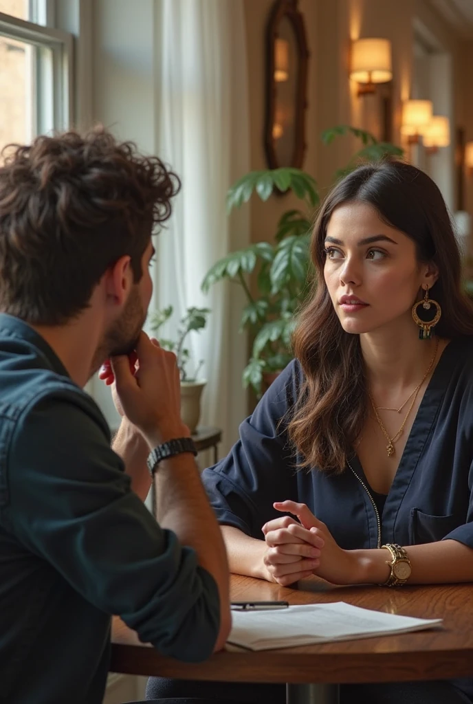 (8k, melhor qualidade, obra-prima:1.2)casal romantico num A quiet coffee shop for deep conversation