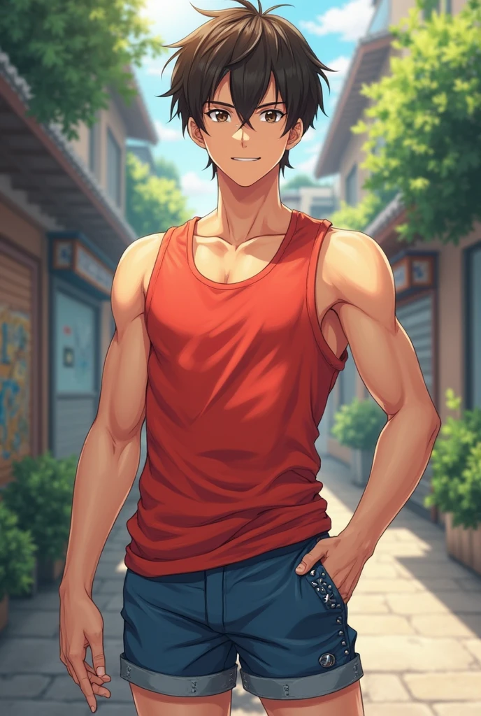 Slim and muscular with pink nipples、A cool, handsome guy、A Japanese high school boy who seems like he could exist in the real world and be popular with both men and women。
There is also a slightly cute side。
His face was gruff.。
The belly is peeking out、The chest muscles are plump and large、The limbs are slender、My abs are pounding