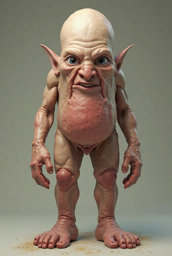 a tall slim goblin fat, hairy, speedo, pointed ears