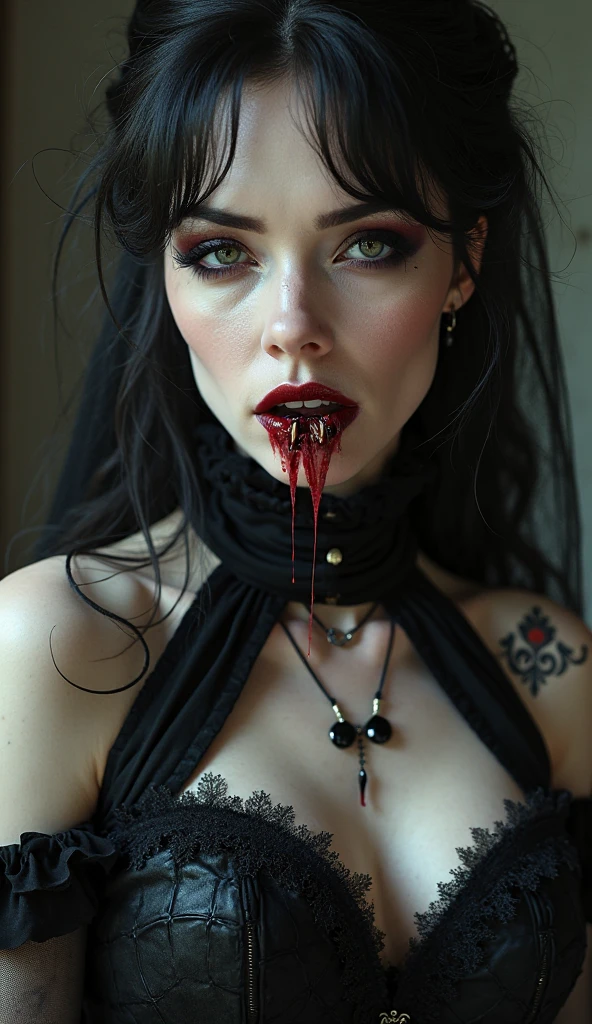 (((Karol Bak&#39;s art style))), ((cuerpo completo, piernas, pies)). ((Boca abierta)). Una hermosa supermodelo vampira con (((dientes de vampiro))). (([Sensual sexy woman made of liquid blood., derritiendo, Pose de tocador])), in Visions of crimson colored hues, (mezcla perfecta de rojos mezclados, Burgundy, crimson, and liquid crystal ruby), y ojos y rostro muy detallados, wearing a haute couture red lace Kashmir dress made of spirograph, un detalle ultrafino, octopath traveler, ganador del concurso de comportamiento, vanidad, Angular, edad-moderna, Luminous atmosphere, multiple hyper-realistic details, ultra ligero. cinematographic photography.