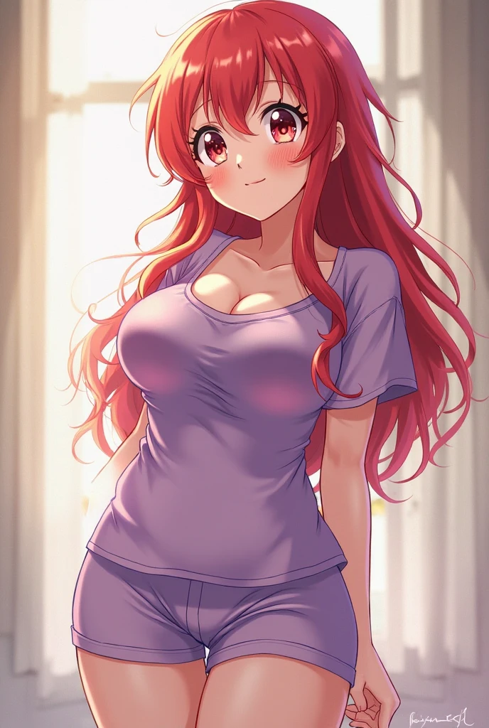 red hair, sweater, sexy, smiling, standing, big ass, sexy nightgown, in bed, smal breasts, big long hair, tanned, honey-colored eyes