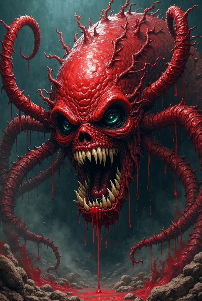 carnagestyle, a clown with tentacles<lora:CarnageStyle:1.0> (blood_red:1.3), complex geometry, (masterpiece:1.2), high quality, best quality