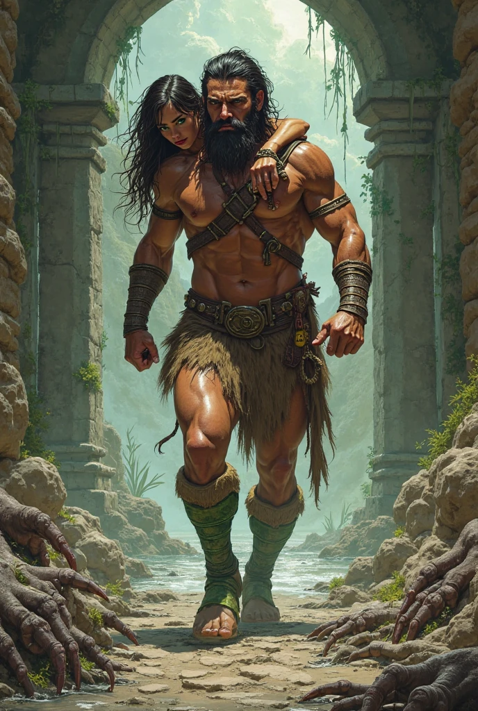 A man lost in the forest, a man with a long beard, a disgrace, and a body covered in filth. A dark-skinned man saw a girl