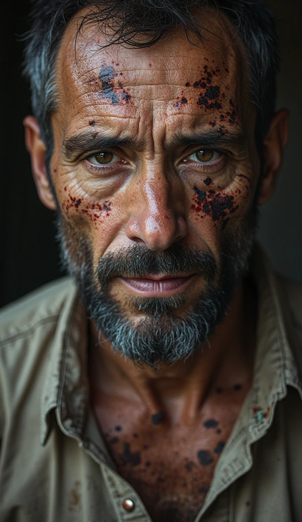 Face of a beaten Peruvian man