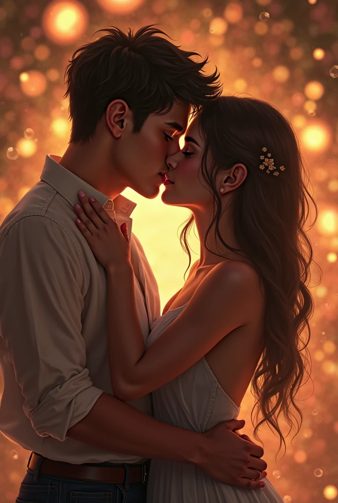 One girl and one boy lip deeply