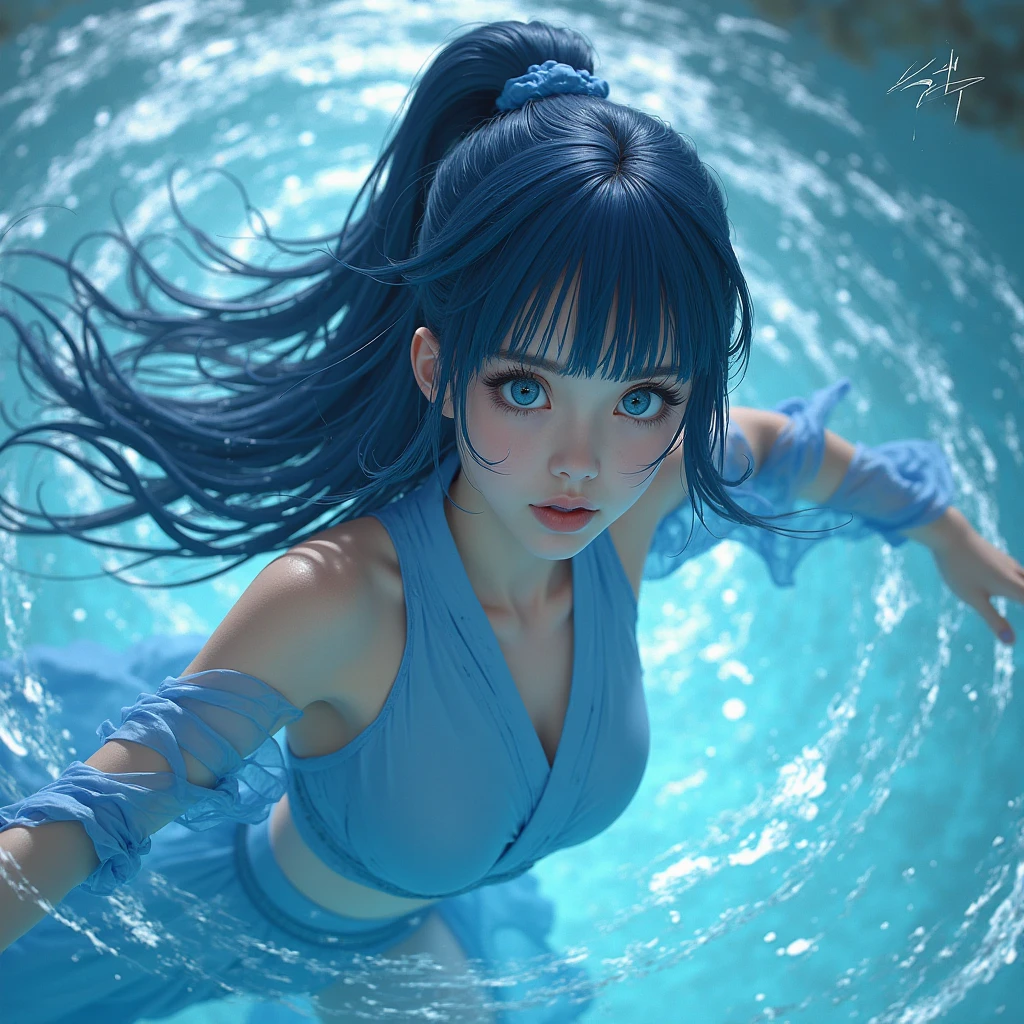 8K、full bodyesbian、Beautiful woman blushing looking at camera、Long blue hair in a ponytail、shinny skin、Water running through the skin、Very gigantic-breasts、extremely big ass、shinny skin 、Wet、Sheer mini shirt、See-through nipples、Visible cracks --auto --s2