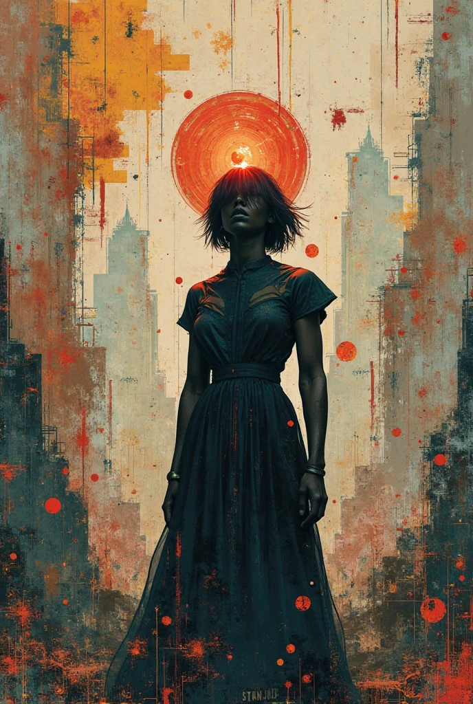 In the futuristic Saudi Arabian Metropolis, a strikingly unique woman with black short hair, brown eyes, and light brown tan skin stands out against the shiny chromed cityscape. Painted in the art style of Syd Mead, the image is a detailed and vibrant digital painting. The woman's features are beautifully illustrated with intricate details, capturing her mysterious allure. The cityscape behind her is depicted with a stunning blend of futuristic elements and traditional Saudi Arabian architecture, adding depth and realism to the scene. Overall, the image is a high-quality, visually captivating masterpiece that seamlessly combines modernity with cultural richness....., maximalist art, by Moebius and Hariton Pushwagner, (ambient occlusion, masterful, beautiful), poster art, bold lines, hyper detailed, expressive, award winning, (landscape:1.4), (intricate details, masterpiece, best quality:1.4), looking at viewer, dynamic pose, wide angle view, in the style of nicola samori , futuristic style, sleek, ultra modern, high tech, ornate by Moebius and by Marc Simonetti, clean lines, geometric shapes, Minimalist color scheme of red and cyan
mkitdecy, rust, cracks brutalism, style by Tom Jung and Drew Struzan and Tim and Greg Hildebrandt, ((style by artgerm and Greg Manchess and Ilya Kuvshinov))