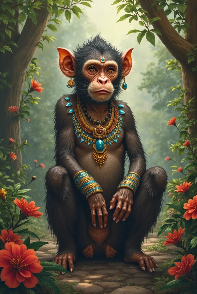 Bhagavan hanuman  name's lord , monkey's face focus, monkey tail 
