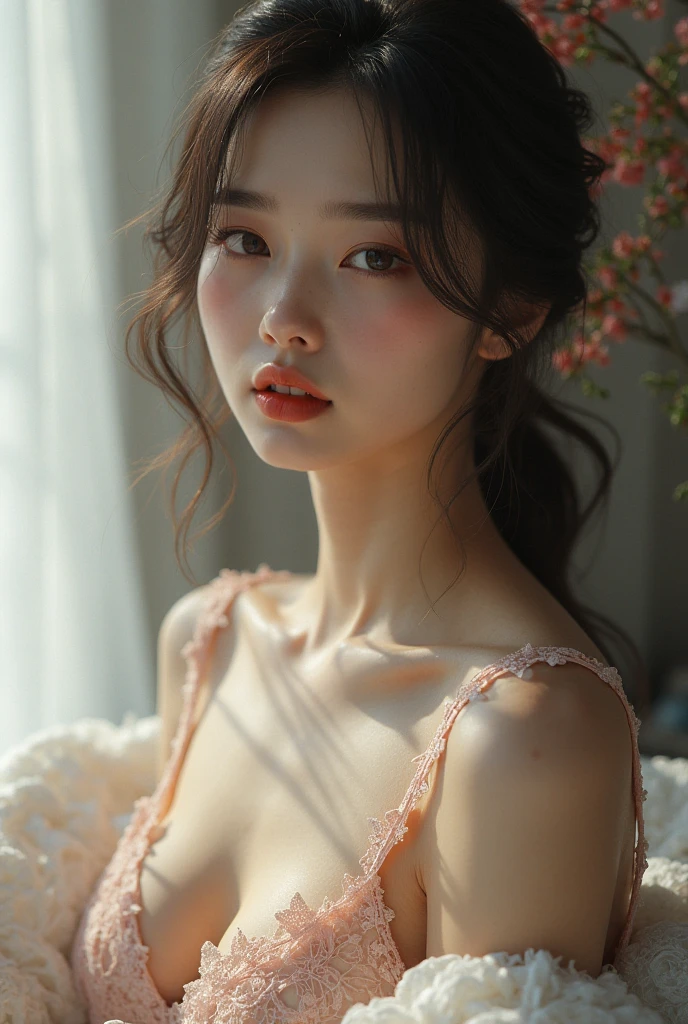 editorial photography,super detailed background,Super realistic,double exposure,depth of field,beauty super slender skinny vibes,soft focus tone,narrative scene,open lips,Art Nouveau,alphonseMucha,abs,