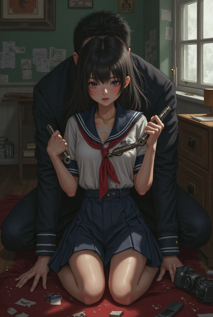 (1 boy, 1 girl), a teenage school girl in mixed bondage wrestling with a teenage boy, they are roughly the same age, the school girl is wearing a red pleaded careered skirt and a black pullover, the girl has a is a bit smaller than the boy, the girl has shoulder long hair, the boy is wearing casual clothes, teenage boy hogtied and struggling against the ropes, school girl applying more ropes to the teenage boys body, blushing boy dominated and controlled by the girl, the girl is smiling and laughing and tries to humiliate the teenage boy, the teenage boy is blushing and ashamed and is gritting his teeth, he desperately tries to break free but to no avail, the boy struggles and squirms against the ropes, the girl is sitting on top of the teenage boy to prevent him from moving and has ropes in her hands and uses them to tie up the arms of the teenage boy behind his back,the arms of the teenage boy are completely tied behind his back in lots of ropes, the teenage boy looks very embarrased and ashamed, the girl is saying „this must be embarrassing for you“ , huge struggle, many viewers watching, wrestling ring,intricate rope work, teenage boy blushing and ashamed, dramatic lighting, highly detailed, photorealistic, 8k, masterpiece, teenage school girl vs teenage school boy, femdom, power, control, beautiful teenage girl, detailed faces, teenage boy aggresively tied up by teenage girl, lots of rope, perfect eyes, detailed faces, squirm and struggle marks arround the boy, akeno, hair bow