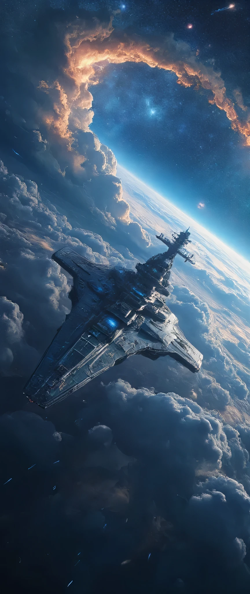 High Definition Space Images、 Bright Interstellar Clouds、Space Battleship、Interplanetary Voyage Spaceship{x}Yamato Class Space Battleship、  shooting star、Authentic Art、Follow the Migrant Fleet、digital art。Comfortable silence 、space{{more}}、カラフルな宇宙space。