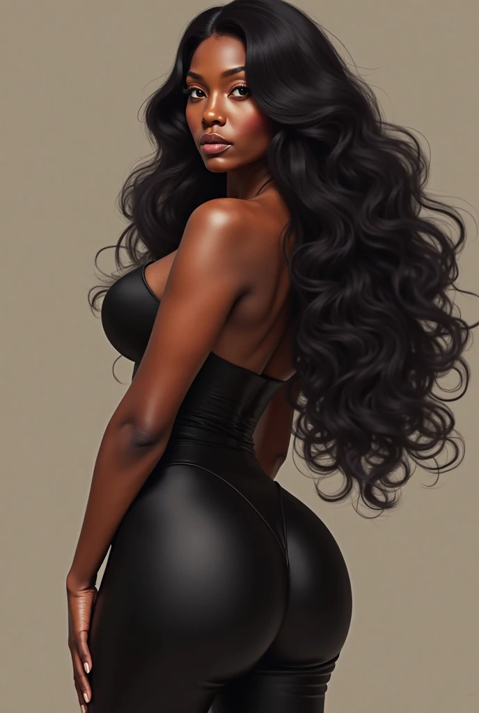 ((masterpiece, best quality)), ((((perfect anatomy)))), ((33 year old)), (((Curvy))), ((Black woman with long black curly hair)), in ((white fullback panties)), ((purple shirt)), ((wide hips)), smirking, (((Back shot))), (((realistic art style)))