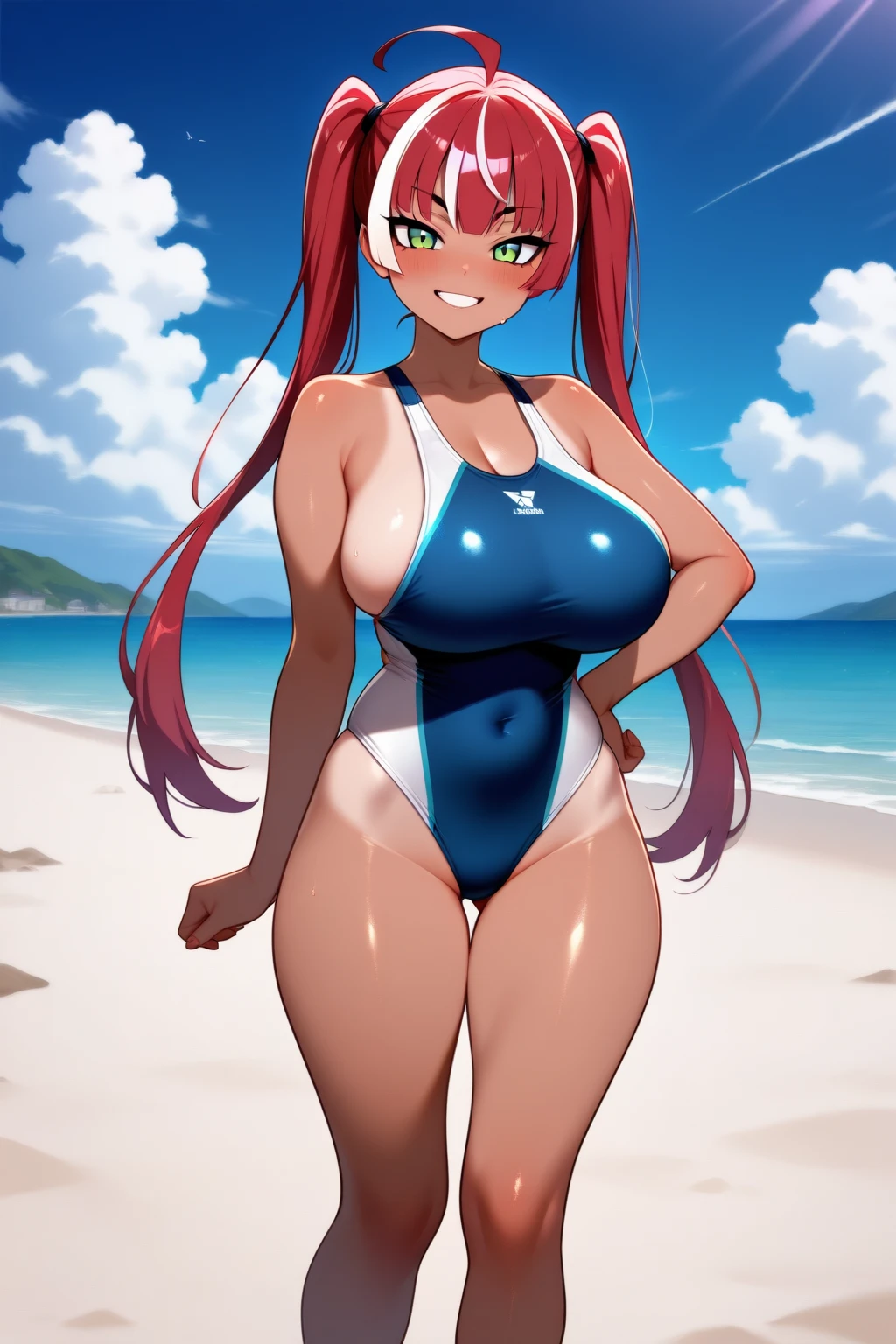 Horses wearing short beach shorts, sexy bikini