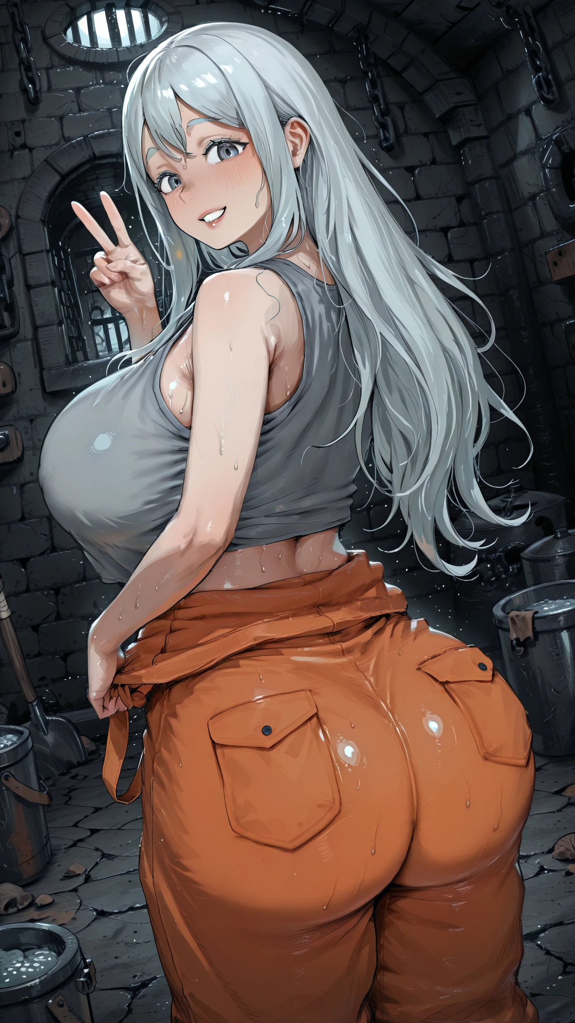 blonde wavy hair、cute anime face、thick thighs、8k、4k、highest quality、(High resolution:1.6)、noise reduction、((glowing green eyes、high detail eyes:1.5、Sweat、blush、open your mouth))、(SFW huge body:1.3)、(white calvin klein thong、high leg cut)、(sexy back view、arched back、T-back that digs into your butt:1.5、emphasize the buttocks)、beautiful hands、beautiful fingers、Point first、nail、hide your arms、hide your hands、open your hands
