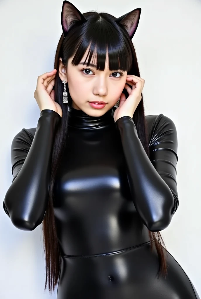 Tabletop、highest quality、High resolution、(Realistic、Photorealistic)、Very detailed、beautiful girl、blush、smile、Beautiful Face、Big and ample breasts、black eye、Seeing the viewer、(In a luxurious bedroom、In bold poses)、(Wearing a sexy bodysuit）、(whole body:2.0)、(Sleep in bed)