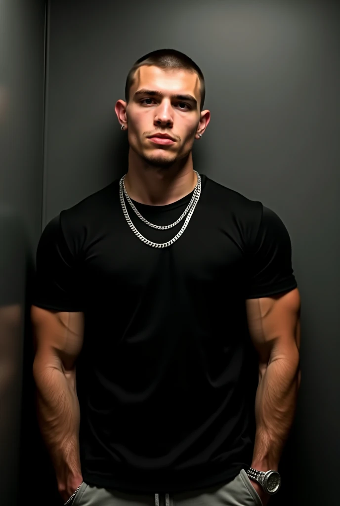 (masterpiece, intricately detailed, highest resolution, best quality:1.2), (doujin), a cocky Timmy Turner Instagram influencer, buzz cut, a 24 y.o muscle stud with a muscular physique sitting on a chair with black eyes,full-body tattoo, dark-skinned male, clean shaven, wearing a ((open jacket, big chains, chav, armbands)), ((excessive cum)) ((cum on body)) (cum drip), flaccid penis,saggy balls,hairy chest,vascular,muscle striations,soft light,fantastic realism, ((colth))