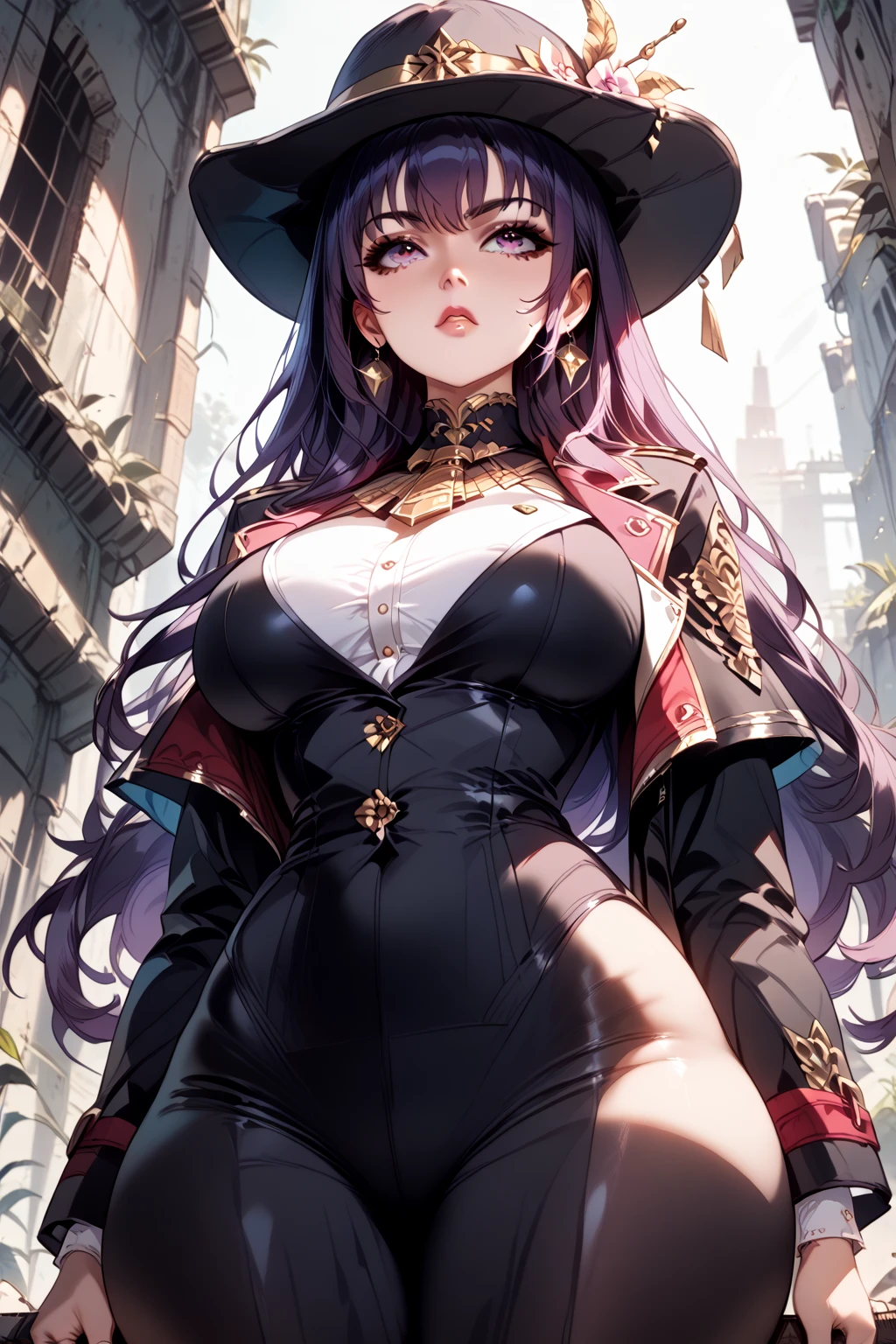 a cartoon image of a woman in a black dress with purple hair, pixel art by Kanbun Master, trending on deviantart, gothic art, arcane art style, painted in the style arcane, astral witch clothes, portrait anime space cadet girl, dark aura, gothic maiden anime girl, dark witch character, unknown artstyle, anime stylized, anime art style