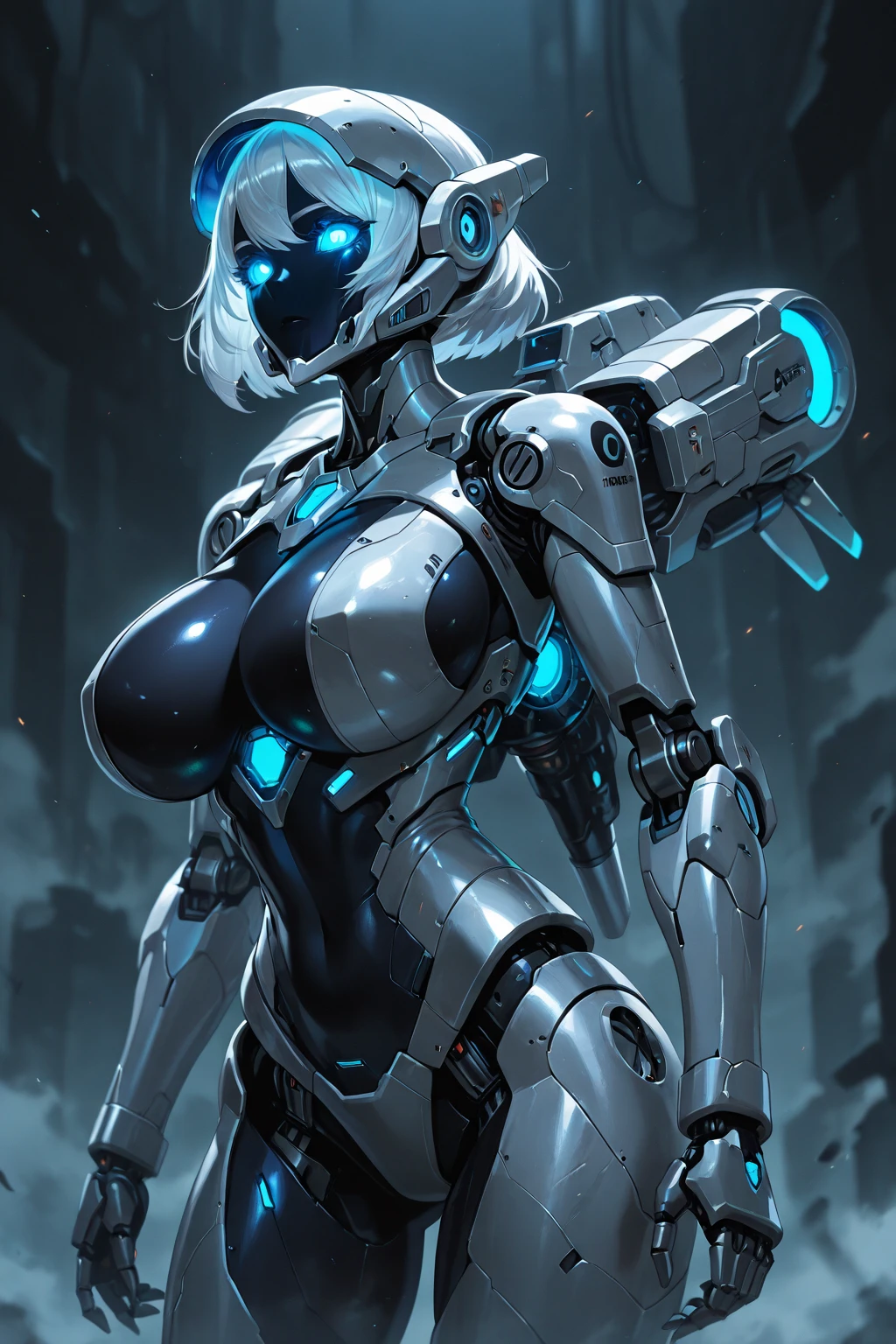 complex 3d render ultra detailed of a beautiful porcelain profile woman android face, cyborg, robotic parts, ((rimmed cybernetic metal horns:1.5)) straight horns going upwards, 150 mm, beautiful studio soft light, ((large mechanical arms:1.6)) rim light, ((gigantic breasts:1.5)) vibrant details, luxurious cyberpunk, lace, ((glowing blue eyes:1.9)), (puffy lips:1.5), hyperrealistic, anatomical, facial muscles, cable electric wires, (metallic abs:1.2)microchip, elegant, beautiful background, octane render, H. R. Giger style, 8k, best quality, masterpiece, illustration, an extremely delicate and beautiful, extremely detailed ,CG ,unity ,wallpaper, (realistic, photo-realistic:1.37),Amazing, finely detail, masterpiece,best quality,official art, extremely detailed CG unity 8k wallpaper, absurdres, incredibly absurdres,  robot, silver halmet, full body