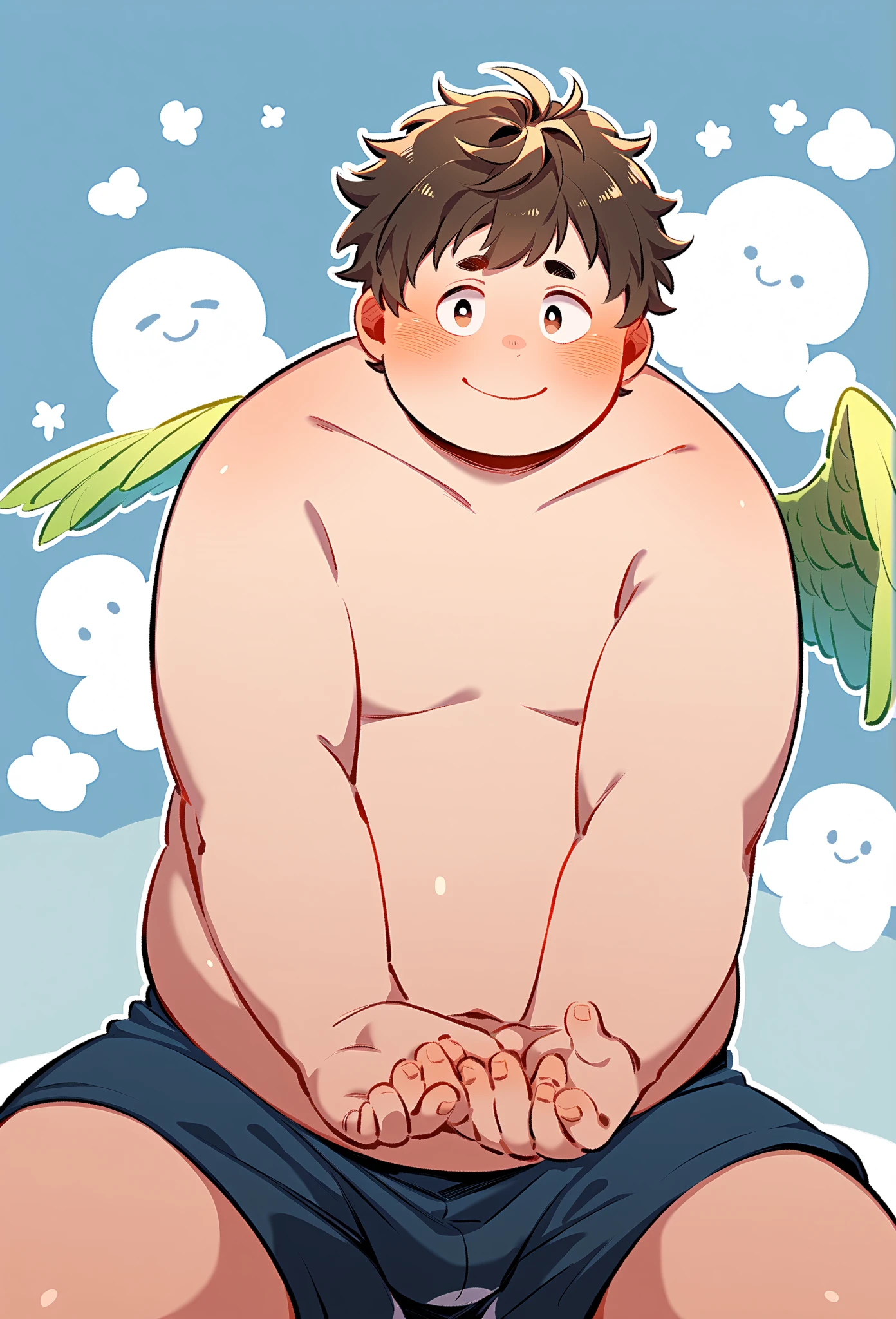 Chubby, fat, voluptuous, male, anime, illustration, Happy, Boys, Naked, Penis, Smile