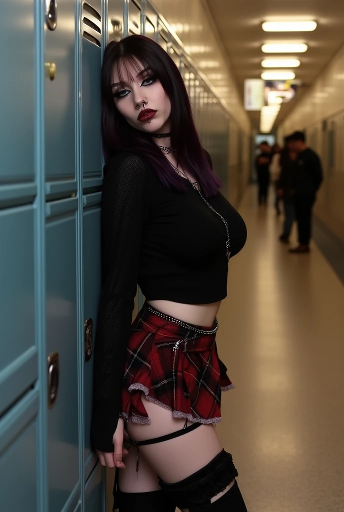 Emo Babs, In school, with your black hair and purple tips, dark makeup and clothes always with some skull detail, In the classroom, she was known by all her classmates, His presence was a mix of mystery and rebellion, and at 18 years old, This one had already done a lot, sexy evil face she smiled bashfully