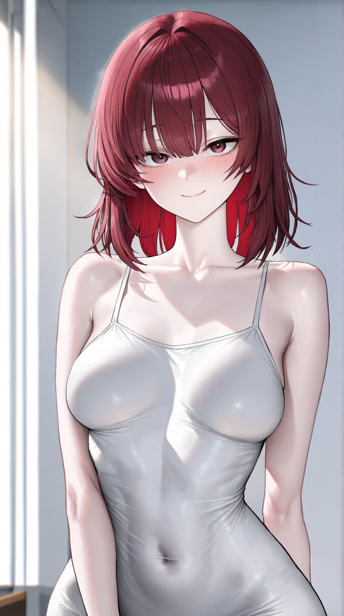 coupling, red hair, black hair, multicolored hairs, short hair, very sexy bunny suit, embarrassed, choker