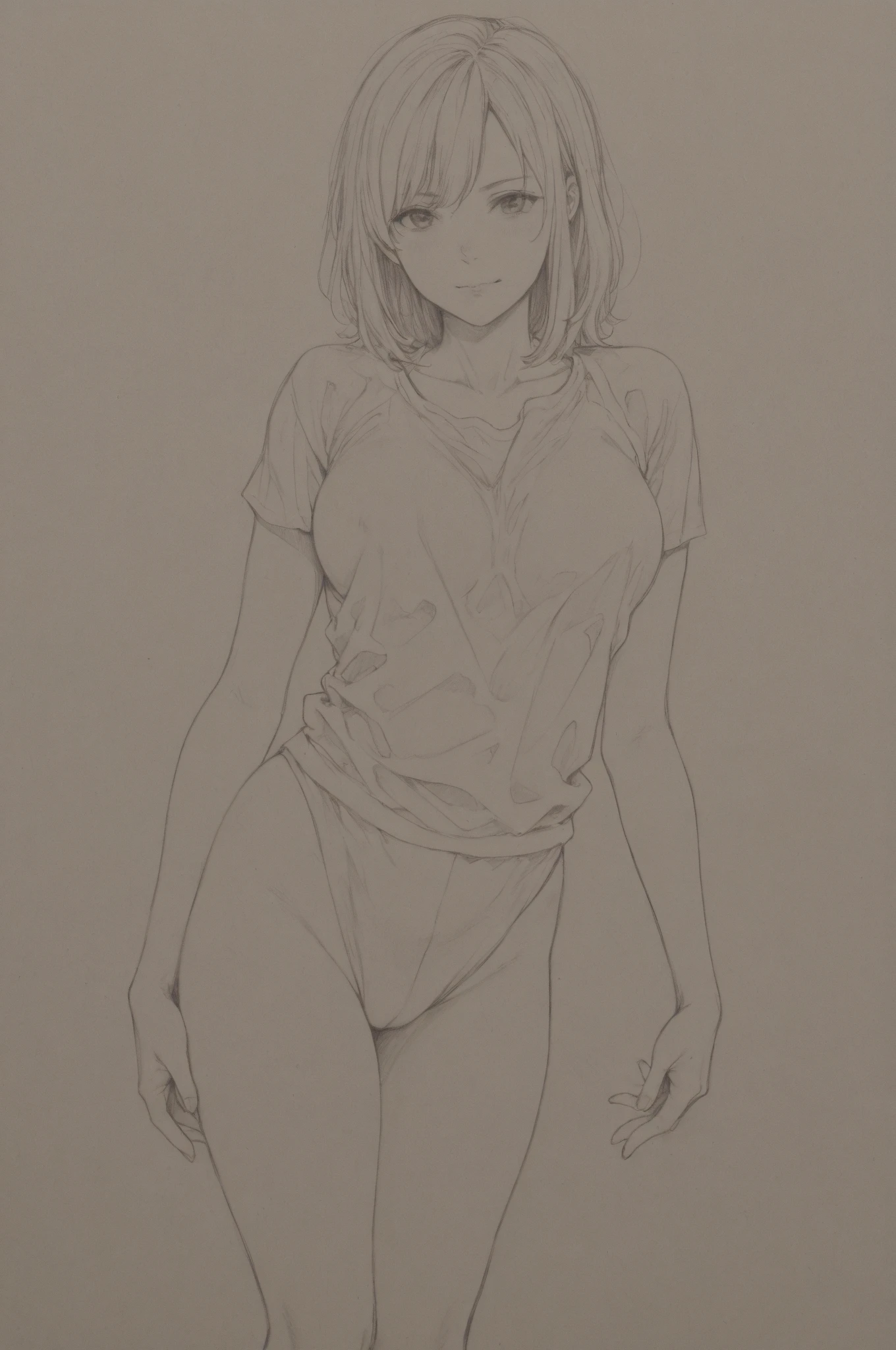topless、Nipples are visible、Completely naked、Slim body、Narrow waist、No background、Drawing nipples、Character Sheet、Character Design、Standing Upright、Front view、Thin legs、Long legs、Notes、Height and weight are noted、Dimensions、sketch、Black Hair、Place text、