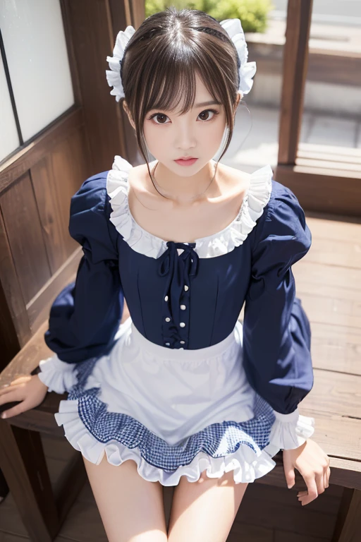((masterpiece)), ((highest quality、Ultra high definition)), (Very detailed),8K、Photo quality、((Amazingly cute girl)),( 14-year-old girl), Two people, , (Beautiful emerald blue eyes), ((smile)),In the open-air bath overlooking the sea, Beautifully arranged black hair in twin tails、whole body、((Super high-end white see-through summer gothic lolita maid costume、A super mini skirt with lots of frills))、Professional Lighting、(White lace knee-highore detailed and beautiful)、(More details and cutenesore realistic)、(((Just wear light clothing)))、