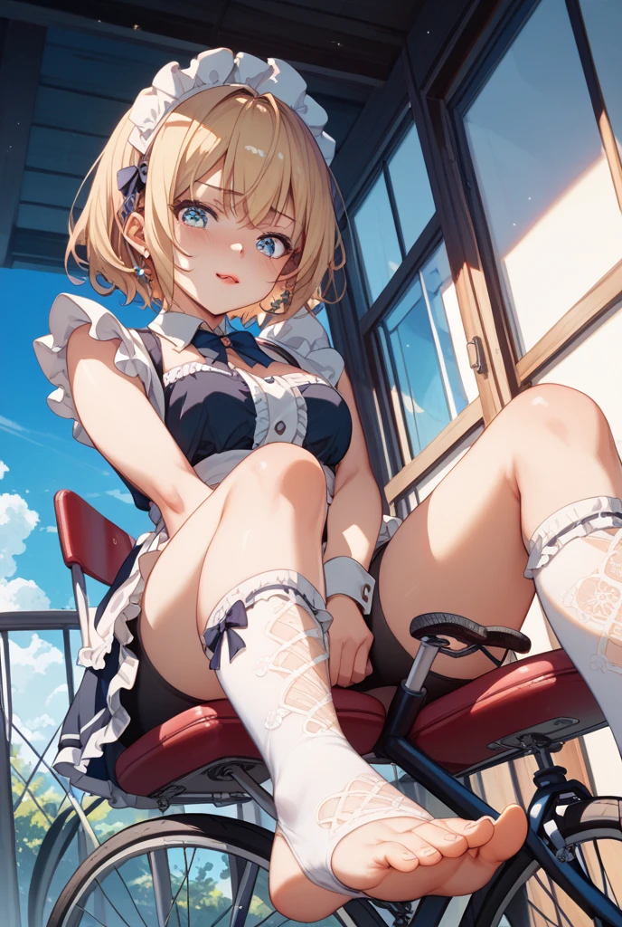 Quiet metro，Bokeh，extremely detaile，Short blonde hair，Playful smile，largeeyes，White，Superb beauty，half squatting，Superskirt，Cream white stockings，transparent panty，Plump beautiful breasts，Sunny cheerful laugh，Facing me，seminude，Exposed crotch showing through