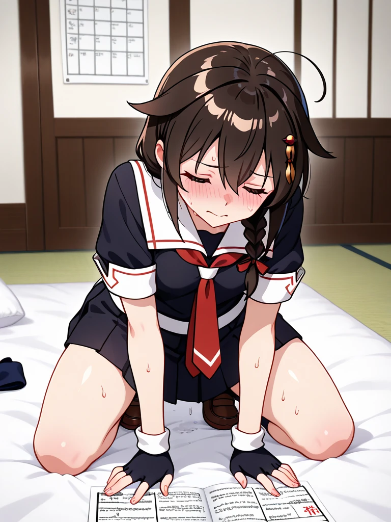 NSFW,masterpiece,Highest quality,High resolution,Very detailed,Nekone \(Utawarerumono\),Brown Hair、(Red Eye:1.3)、ribbon,Twin tails、ヘアribbon、mole、目の下のmole,Small breasts,kimono,blush,(Ecstasy face),(Ahegao),Estrus,(Prostitute),(Sex slave),Brothel at night,Japanese-style room,Lying down,Sleep on your back,Spread your legs,(Have sex),(Squirting),(trembling),heart,(Falling into Pleasure),From above