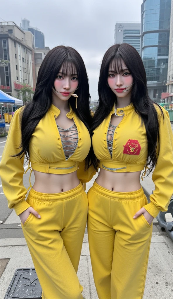 bangs down，beautiful girl，Maid clotheasterpiece，Holding a baby in my belly，perfect face，perfect breasts，long hair，Outstanding style，stimulating，Cute outfits，Horny girl，double eyelid，Naughty Girls，Erotic and cute，mini skirt，ribbon on uniform，colorful hair color，yellow eyes，leather jacket，horny girl，Knee-high boots，
Colorful，multicoloured，future fashion，smile，Standing posture，zipper bra，Multicolored clothing