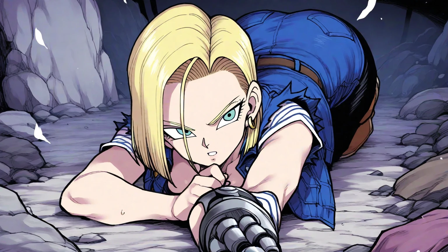 score_9, score_8_up, score_7_up, source_anime, Android 18 from dragon ball, torn clothes, on all fours, collar and leash, licking the floor, humiliating, forest