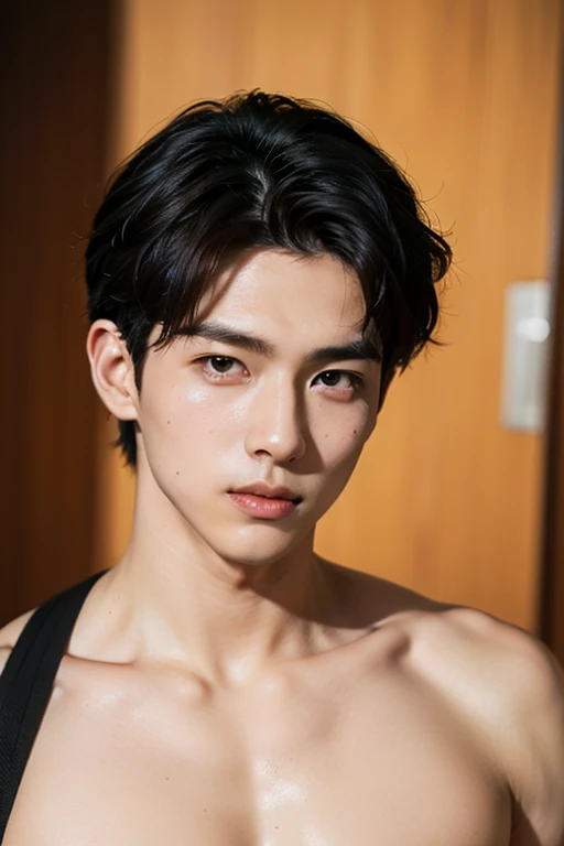 A Thai white man, detail on face, face perfect, bonitas, brawny, perfectbody 