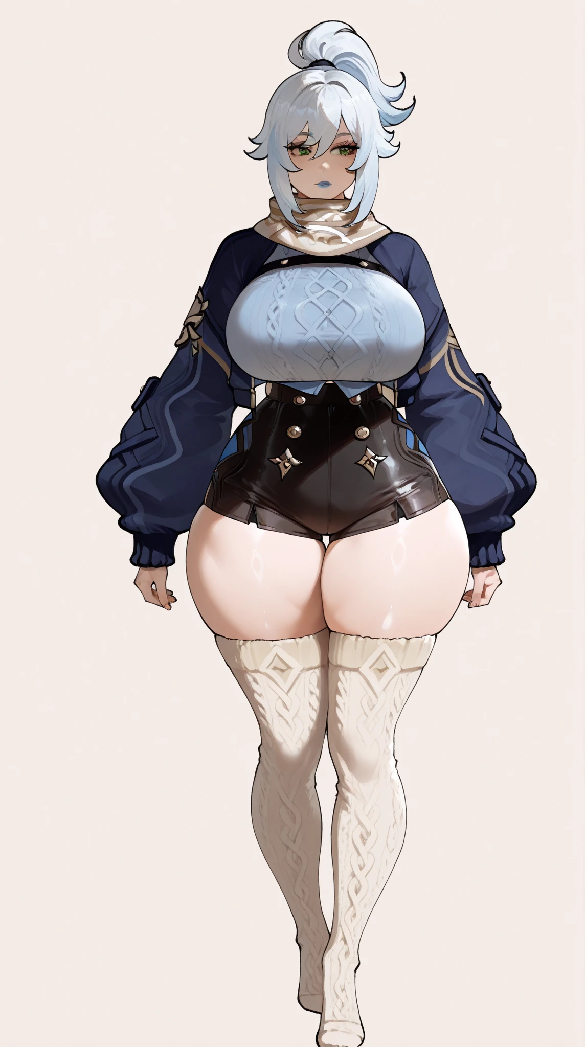 ((masterpiece)),(((best quality))),(character design sheet, same character, same outfit, front view, side view, back view), illustration, 1 girl, alone, beautiful girl, genshin impact style, full body, witch, purple witch costume, big witch hat, golden eyes, long black hair, , corset, , thick thighs, black tight thigh stockings, big .