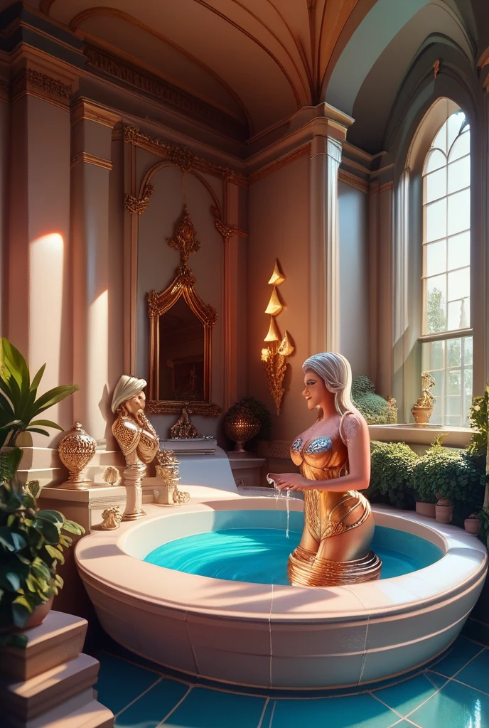 Beyoncé, in the shower, sitting on the toilet, in low pants, full body in high definition with a vinyl record for the support of the feet in an excellent evolution 8k (( Miniature toy for the collection --aut --auto --s2