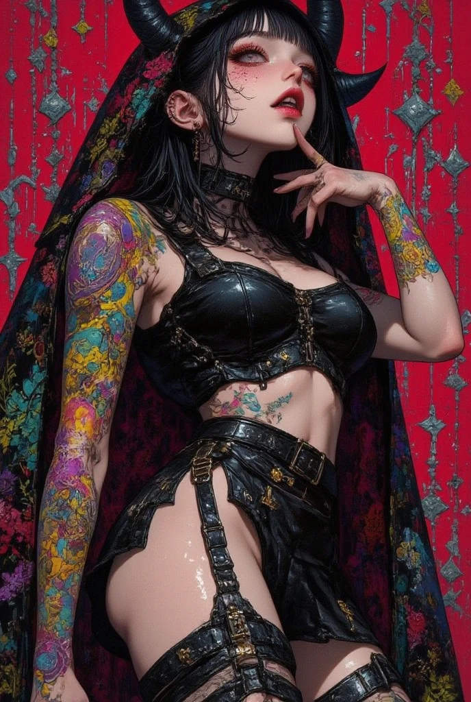 Perfect style, Pretty Face, Highly detailed face and skin textures, (Maximum resolution: 1.2), 1 female, Solitary, Hips up, Jewelry, (((She has many tattoos all over her body)), Streetwear, I'Working out at the gym, Pink Hair, shorts, Sports boots, (((Tight waist))), ((Large Breasts))