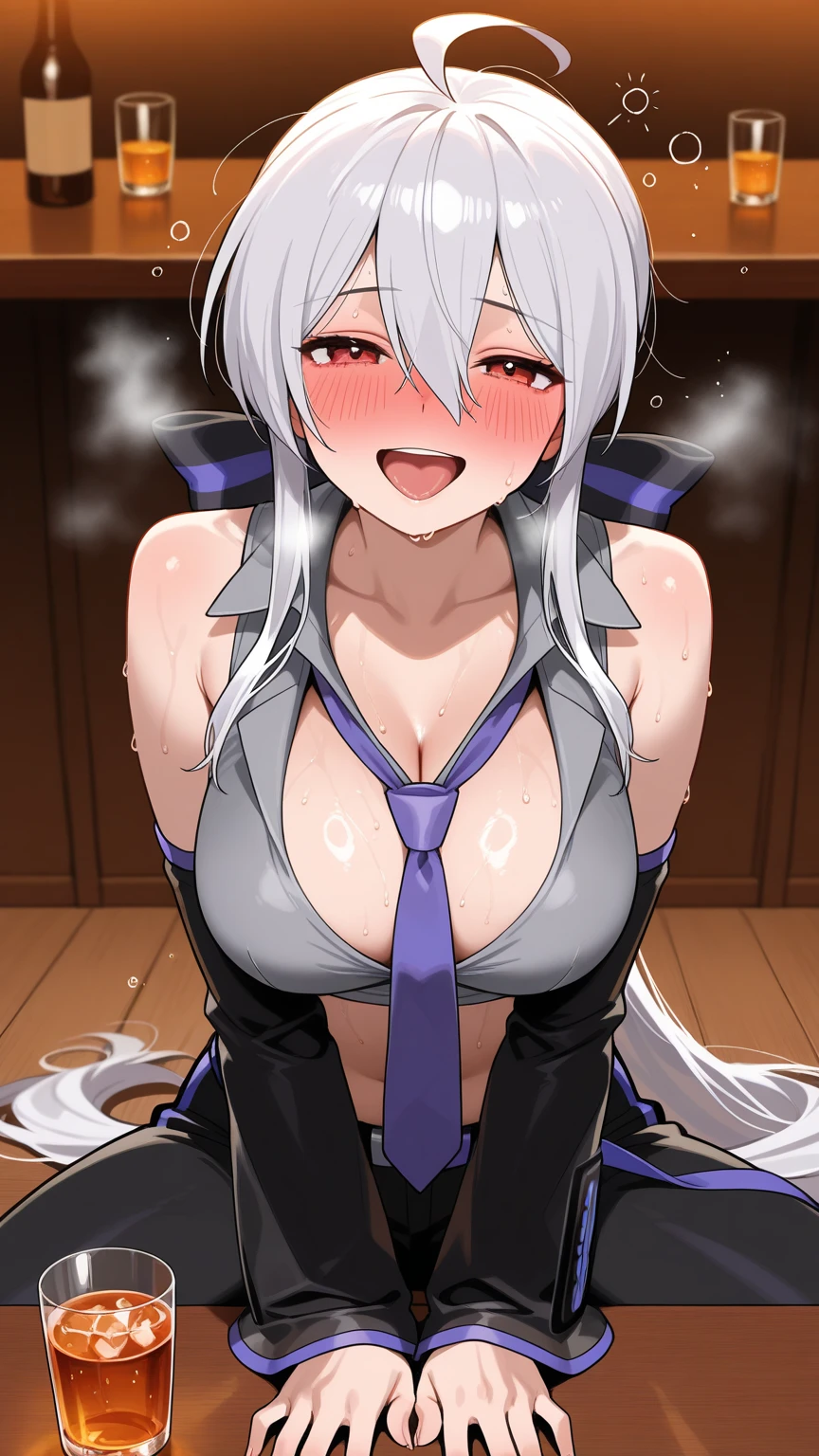 Big Breasts、Female Ninja、Silver Hair、Low Ponytail、Red cheeks、High exposure、On all fours、POV riding