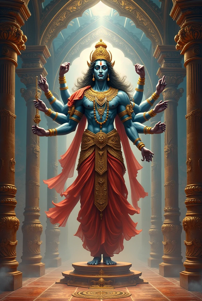 In 3d His chief disciple was Bhaironath, a little god which has 4 hands nd weapons grip 