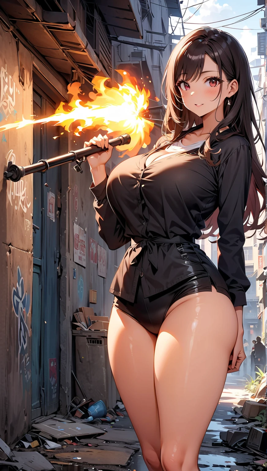 Highly detailed CG unit 8K wallpaper, masterpiece, High resolution, highest quality, highest quality real texture skin, Super Real, Digital Painting, Best image quality, 最High resolution, 8K, (((1 girl))), Very beautiful teenager, ((Highly detailed eyes and face)), Beautiful eyes in every detail, (Full Body Shot, Look away), , nurse, breast pocket, collared dress, short dress, short sleeves, thighs, white dress, chinese style embroidery, (gigantic breasts, sagging breasts, disproportionate breasts, huge breasts, sagging breasts, curvy, erect nipple, ),((tanned skin)), smile, grin, Strong winds, typhoon, light brown hair,