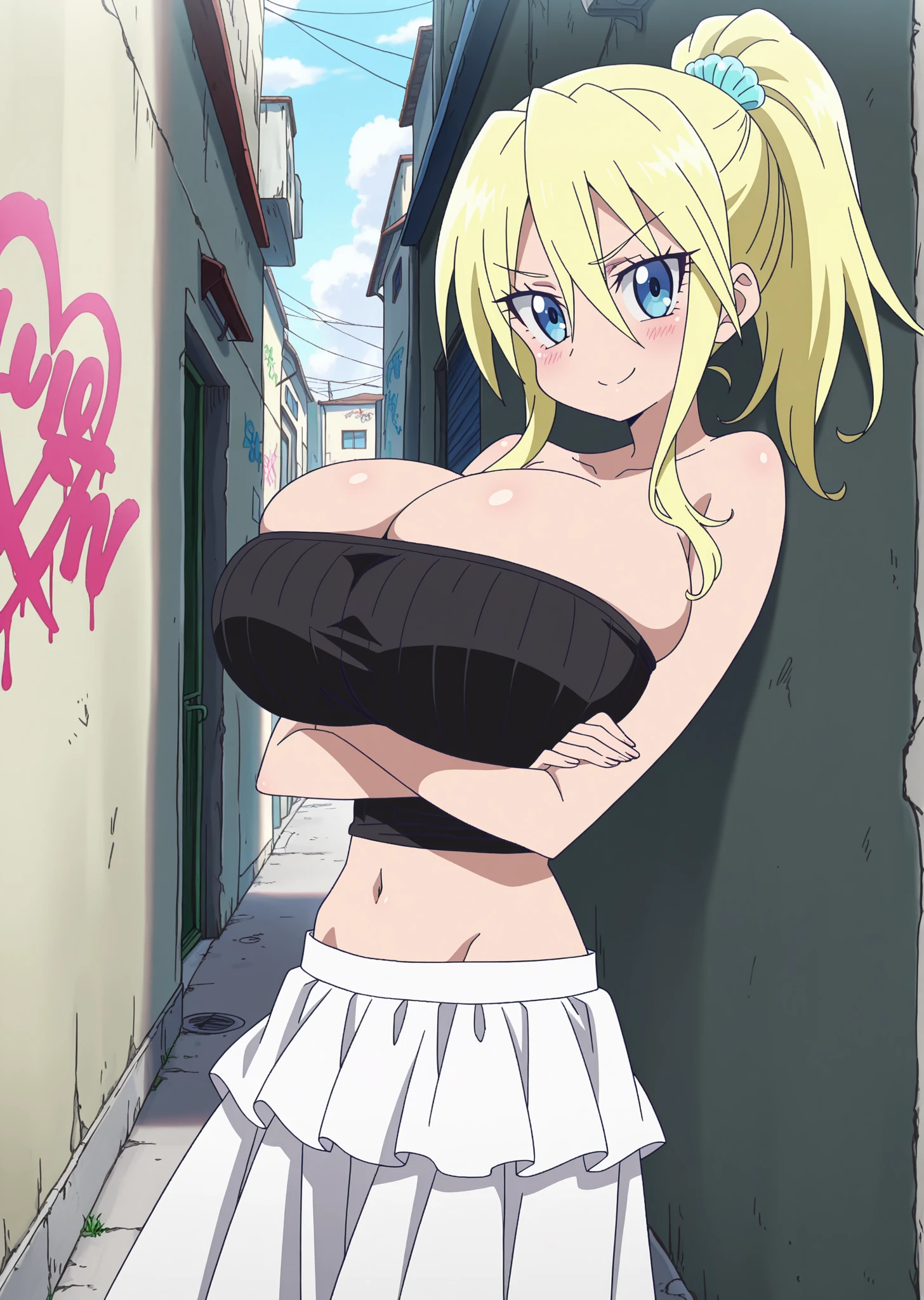 1 Girl、Blonde、wrap a bandana around your head、blue eyes、Super huge breasts、Shorts、High resolution、highest quality、Detailed face、Anime Moe Art Style、abdomen、Belly button、A big smile、Outdoor、Cowboy Shot、T-Shirts、healthy、get wet with sweat、The shirt is transparent、Tie your clothes around your waist、puffy nipple、