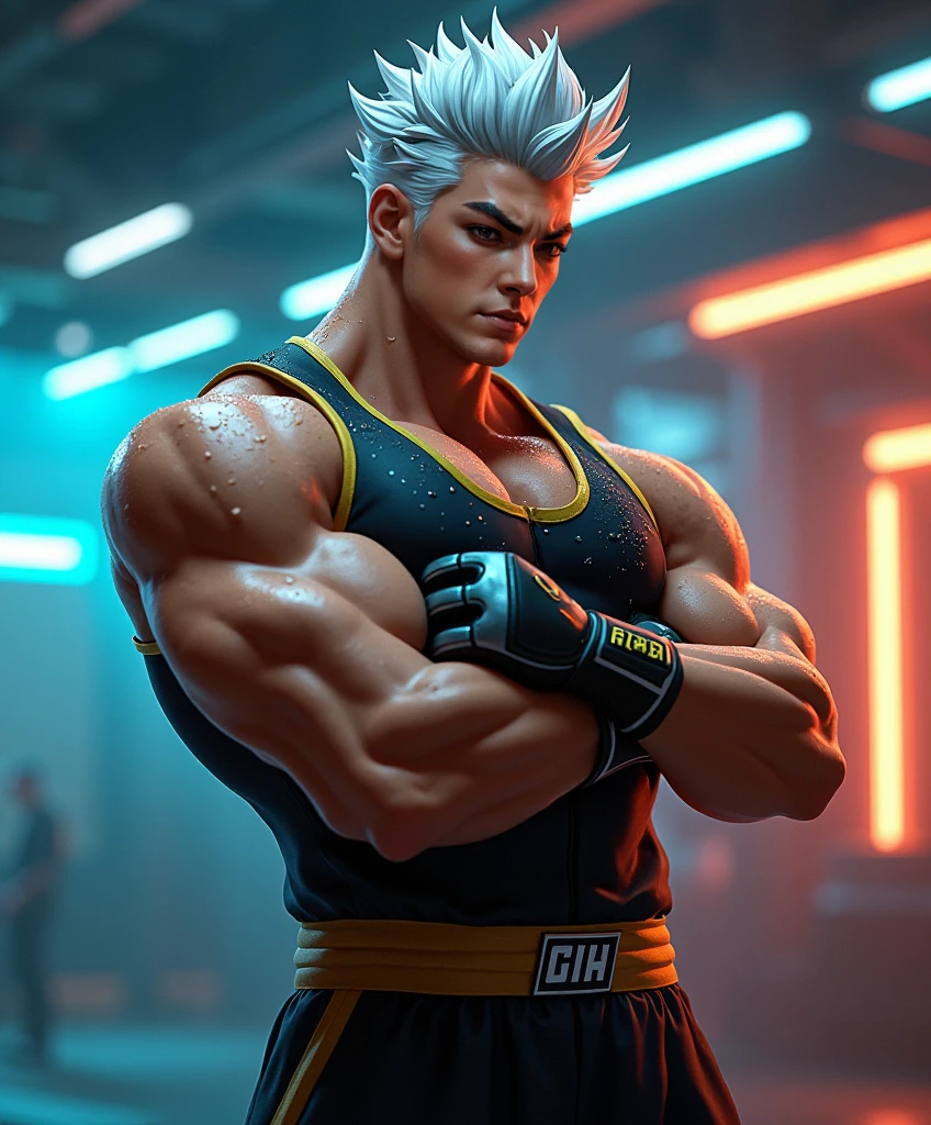 In a spaceship, hot daddy, shirtless, muscular, shorts