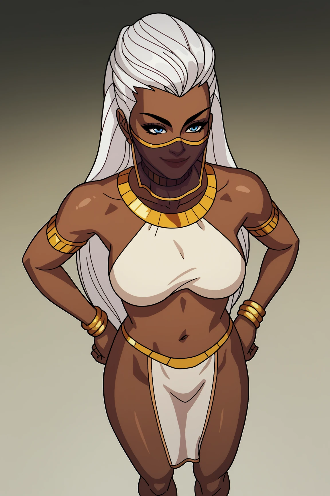 Score_9, score_8_up, score_7_up, 1femboy, tall, adult, ornate palace, lipstick, black hime cut, brown skin, gold eyes, slim, wide hips, thick eyeliner, gold necklace, long penis, big penis, penis sheath, stirrups, nipple chain, makeup, gold glitter, Nyantcha Style, source_anime, rating_explicit